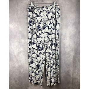 Skies Are Blue Anthropologie Pants Womens Large Wide Leg Tropical Blue Cream